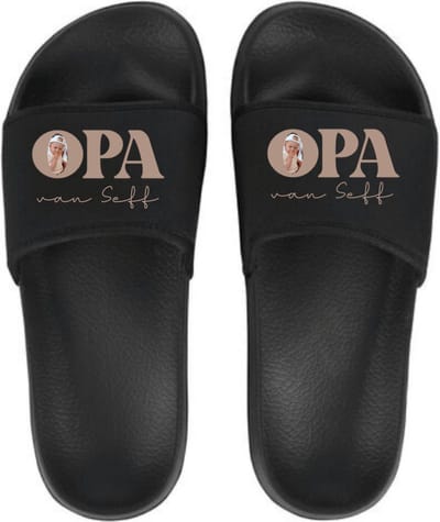 Slippers heren - met naam kind en foto - Cadeau Opa Sinterklaas Kerst Vaderdag - Persoonlijke slippers met naam en foto - Slippers Opa - Zwart - Heren - Maat 39/40