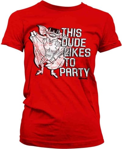 Gremlins Dames Tshirt -S- This Dude Likes To Party Rood
