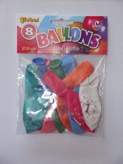 Latex ballonnen versiering - 1 Jaar - 8 stuks - 30cm doorsnee - biologisch afbreekbaar