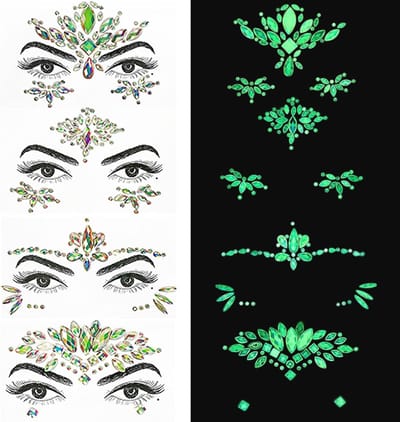 NTHProducts - Face Gemstones - Glow in the Dark - Zelfklevende Glitter Gems - 4 Stuks - Tijdelijke Tatoeage - Perfect voor Feestjes - Geschikt voor Hal...