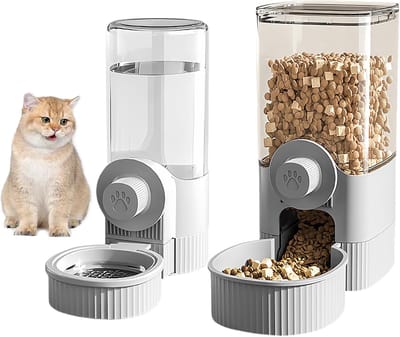 Automatische Voer- en Waterdispenser Set voor Huisdieren, 2 Stuks, Ideaal voor Honden en Katten, Compact en Handig 22 x 20 x 10 cm / 20 x 17 x 8 cm