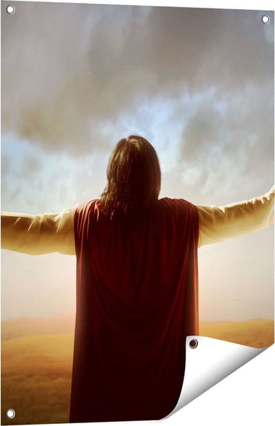 Gards Tuinposter Jezus Christus aan het Bidden bij Zonsopgang - 60x80 cm - Tuindoek - Tuindecoratie - Wanddecoratie buiten - Tuinschilderij