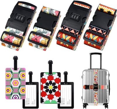 Famanu – Kofferriemen met cijferslot - set van 4 - verstelbare bagageriemen van 200 x 5 cm - opvallende kleuren voor snelle herkenning - geschikt voor vliegreizen en kofferveiligheid