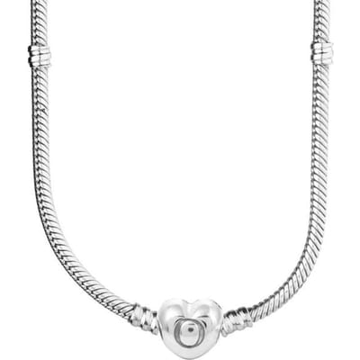 Originele Rose Gold Smooth Love Heart Clasp Snake Chain Necklace 925 Sterling Zilveren Ketting voor Bead Charm Sieraden 45cm white