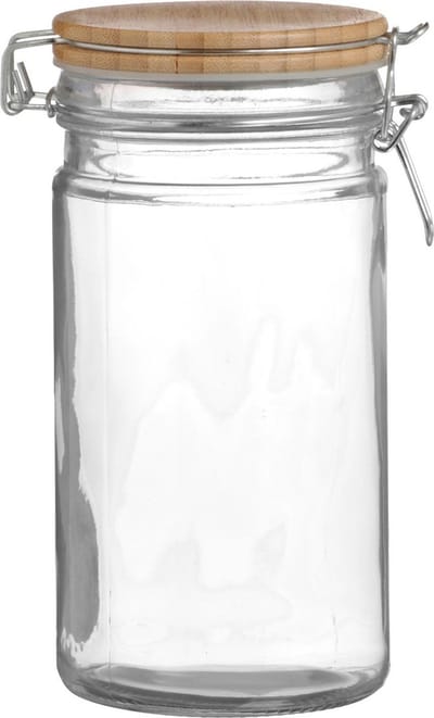 Urban Living Voorraadpot/bewaarpot - 1L - glas - met beugelsluiting - bamboe deksel