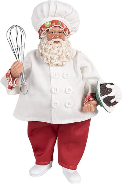 Clayre & Eef Kerstdecoratie Beeld Kerstman 27 cm Wit Rood Textiel
