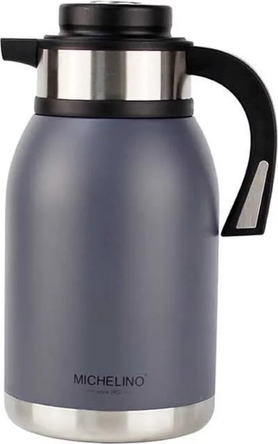 Michelino Thermoskan 2 Liter – Isoleerkan – RVS Thermoskan – Dubbelwandige Vacuumkan – Koffiekan – Theekan – Mat Zwart