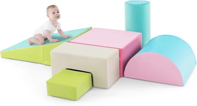 COSTWAY 6 STK. schuimblokken, gigantische bouwstenen om te ravotten en te klimmen, zachte schuimblokken, grote bouwstenen veelkleurig, voor peuters, baby's en schoolkinderen (Groen)