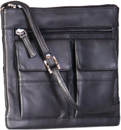 Leren Crossbody Tas voor Dames - Compacte Schoudertas met Vakken - Zwart