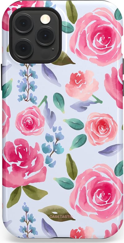 Casetastic hoesje geschikt voor Apple iPhone 12 / Apple iPhone 12 Pro - MagSafe - Dubbellaagse bescherming - Aquarel Bloemendroom - Fashion Case - Lichtblauw Lichtroze