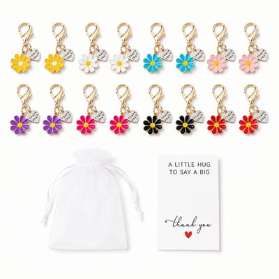 Bedankt Cadeautje 16 Stuks - Bloem Sleutelhanger met Bedankkaartje & Zakje - Bedankjes Juf & Collega - Kasey