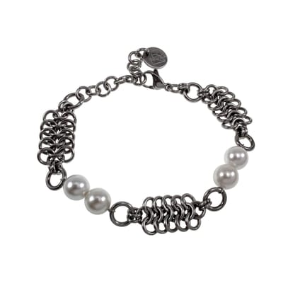 Europese Mesh-Techniek Armband met Schelpparels, Dames Armband, RVS - Handgemaakt door esde2 - Verstelbaar 15 - 19 cm