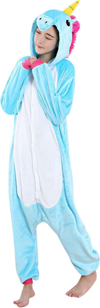 Eenhoorn Blauw Onesie Pak Kostuum Outfit Huispak Jumpsuit Verkleedpak - Verkleedkleding - Halloween & Carnaval - SnugSquad - Kinderen & Volwassenen - Unisex - Maat XXS voor Lichaamslengte (115 - 130 cm)