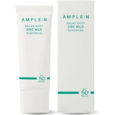 AMPLE:N Solar Shot Zinc Crème Solaire Douce SPF50+ PA++++ 40ml – Protection UV Minérale pour Peaux Sensibles