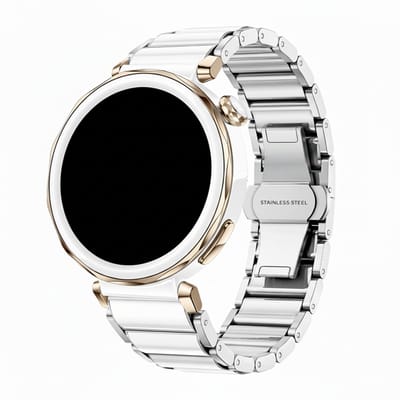 Stalen bandje met keramiek - geschikt voor Garmin Venu 2s / 3s / 4 (41mm) / Vivoactive 4s / Forerunner 255s / 265s - Huawei Watch GT 5 Pro - 42mm / GT 6 / GT 5 / GT 4 - 41mm - wit zilver
