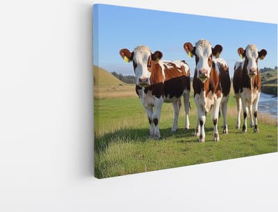 Saammp Canvas Schilderij - bruin witte koeien - Dieren - Natuur - 45x30 - Foto op canvas - Wanddecoratie - Muurdecoratie Woonkamer - Slaapkamer decoratie - Canvas Print