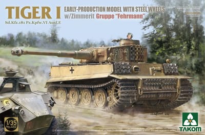 Takom Modelbouwpakket Militaire voertuigen - 2202 Tiger I Sd.Kfz.181 Pz.Kpfw.VI Ausf.E - Vroeg productiemodel met stalen wielen en Zimmerit - Gruppe 'Fehrmann' Plastic - 1:35 - Modelbouw