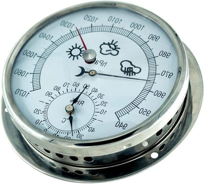 Weerstation Wijzerplaat - Barometer Thermometer - Weersvoorspelling Huis - Duurzame Componenten - 150 mm Diameter - Zilverkleurig