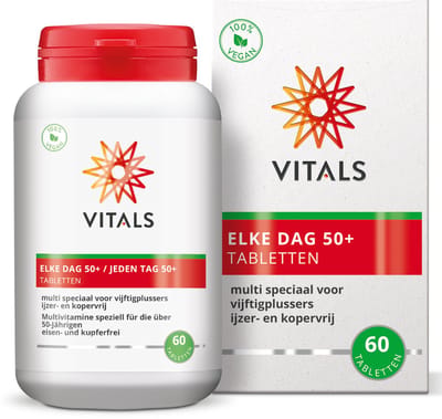 Vitals Elke Dag 50+ - 60 tabletten - multivitamine. Speciaal voor vijftigplussers. Ijzer- en kopervrij.