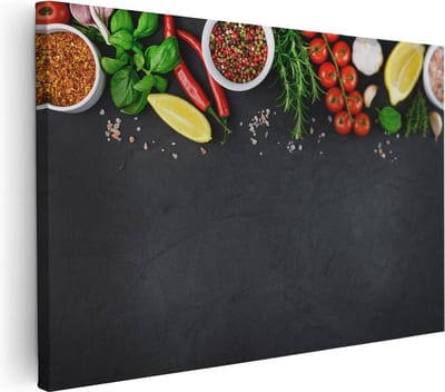 Artaza Canvas Schilderij Keuken Kruiden - 30x20 cm - Klein - Muurdecoratie Tomaten - Wanddecoratie Woonkamer - Kamer Accessoires
