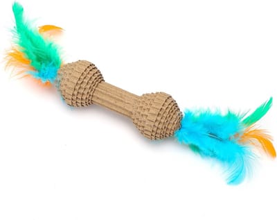 Nobleza Kattenspeeltje met Veren - Kartonnen Krabspeelgoed - Interactief Speelgoed voor Katten en Kittens - Dumbell
