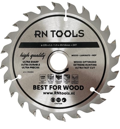 RNtools Cirkelzaagblad 135 mm - 24 tanden - voor Hout - Hardhout - Laminaat - MDF - Multiplex