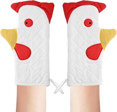 SnelShoppen - Keukenhandschoenen Oven 1 Paar Dubbel Laags Warmtebestendig Handbescherming met Haan Vorm en Band voor Oven, Magnetron en Grill, One Siz