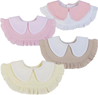 Set van 4 Muslin Baby Bibs voor 0-18 maanden met Bandana Ontwerp voor Teething en Voeden, Elastische Sluiting en 360° Rotatie
