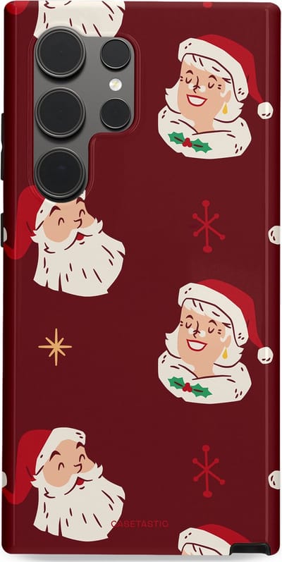 Casetastic hoesje geschikt voor Samsung Galaxy S24 Ultra - Dubbellaagse bescherming - Mr. & Ms. Santa - Kerst - Fashion Case - Bordeaux Lichtgrijs Taupe