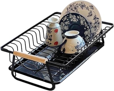 Vaatdroger Organizer - Afdruiprek Keuken - Servies Drogen - Roestvrij Stalen Frame - 41.5 x 29.5 x 12.5 cm - Zwart