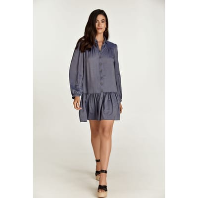 Blauwe denim stijl jurk met knopen