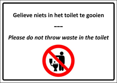 Gelieve niets in het toilet te gooien sticker 210 x 297 mm