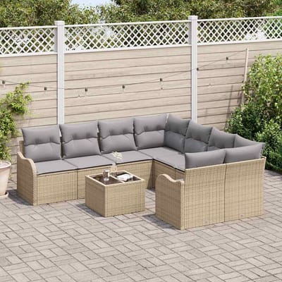 vidaXL - Tuinbank - Set - 9 - st - 8-Aantal - zitplaatsen - Beige - en - Grijs