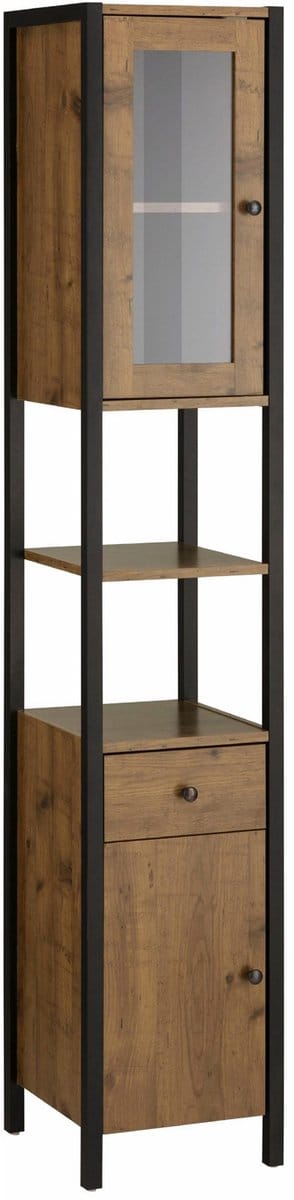 Chris-Hoge Kast - 1 Glasdeur - Eiken/Zwart