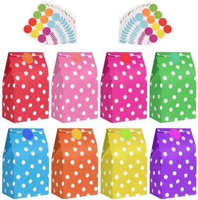 Allecto - Paper Bags - Cadeauverpakking - Set van 50 - Kleurige stippen - Multifunctionele tassen - Perfect voor feestdagen - 13 x 8 x 23.5 cm
