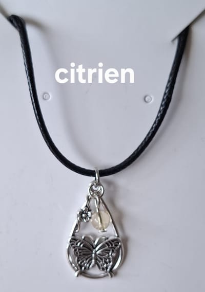 "Citrien" Waterdruppel / Vlinder Ketting