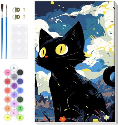 Dailygoods - Lxmsja Kat verf op nummer kit voor volwassenen beginner met frame, sterrennacht volwassen kinderen schilderen op nummer kits op canvas, kleur op nummer voor volwassenen, geschenken voor vrouwen