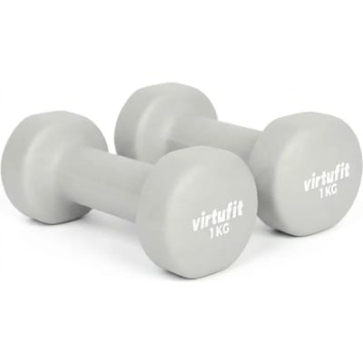 VirtuFit Vinyl Dumbbell Pro Set - 2x 1 kg - Licht Grijs - Gewichten - Dumbbell - Duurzaam Materiaal - Krachttraining - Geschikt voor Zumba, Aerobics en Body Toning