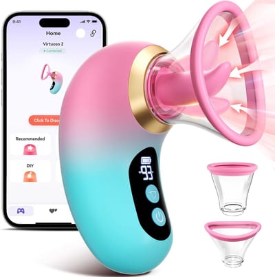 Daity Seksspeeltjes voor volwassenen - 5-in-1 zuigvibrator in de vorm van een roos - 3 zuigstanden - 9 lik- en vibratiestanden - lcd-scherm - afneembare komvormige clitoris- en G-spotvibrator - seksspeeltje
