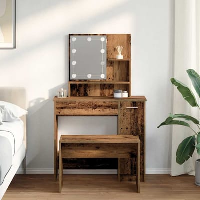 vidaXL - Kaptafelset - met - LED-verlichting - bewerkt - hout - oud - houtkleurig