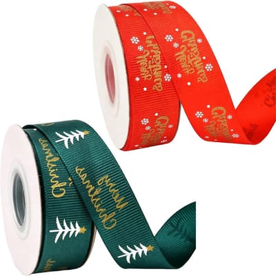 Kerstlinten in Groen en Rood - 2 Rollen van 2 cm x 20 Yards voor Cadeauverpakking, Kaarten, Strikken en Decoraties