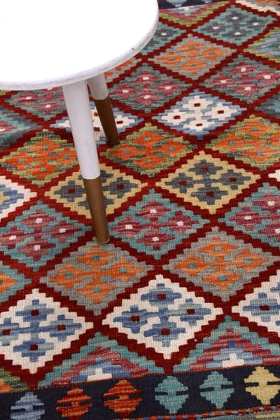 Kleurrijk Tapijt Laagpolig Handgeweven Wollen Vloerkleed - Koho Afghan Kelim 148x103 - 148x103cm- Modern - Woonkamer - Salon - Slaapkamer - Eetkamer