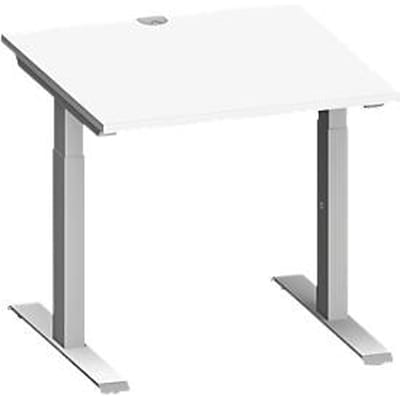 Schäfer Shop Genius bureau MODENA FLEX, vierkant, T-voet rechthoekige buis, B 800 x D 800 x H 650-850 mm, wit/wit aluminium