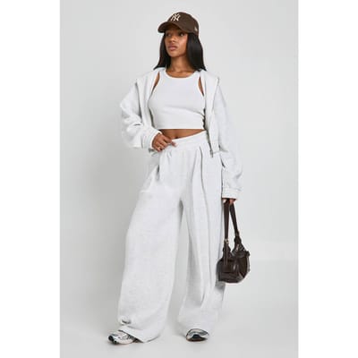boohoo Dames Jogger met hoge taille en plooi-detail, rechte pijpen | Asgrijs | Maat: XL