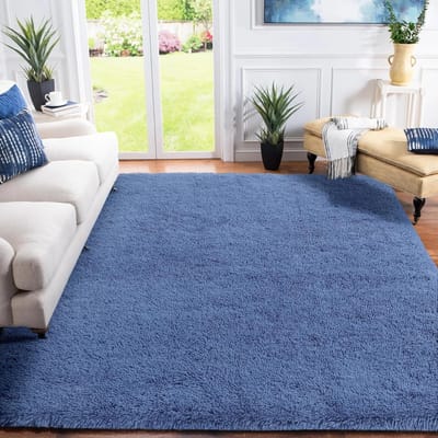 Famanu - Hoogpolig vloerkleed voor de woonkamer, slaapkamer en bedmat, modern, rui, zacht, wollig, antislip onderkant, wasbaar, 160 x 230 cm, kobaltblauw