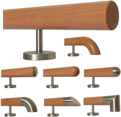 Beuken leuning 42 mm rond, 30 - 500 cm, inclusief 2 houders, voor binnen