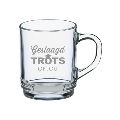 Gegraveerd theeglas - geslaagd - geslaagd cadeau - diploma - afgestudeerd - Geslaagd Trots op Jou- glas gravering - glas graveren - uniek cadeau