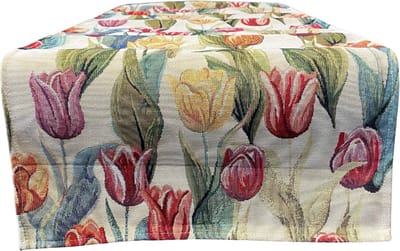 Tafelloper - luxe gobelinstof - Tulpen - Rood - Geel - Oranje - Loper 45 x 140 cm