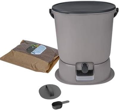 Compostbak Keuken - Compostemmer Bokashi - Organisch Afval Verwerken - Met Kraan en Starter - 15 Liter - Grijs