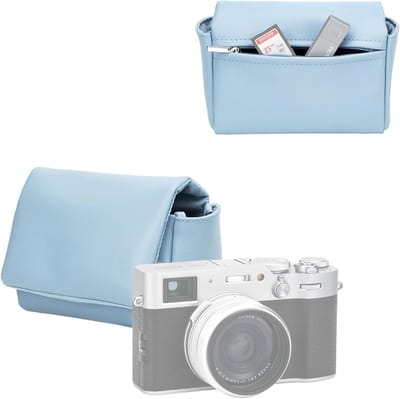Compacte cameratas van microvezel met magnetische sluiting voor Fuji en PowerShot, beschermend en praktisch met ritsachterzak, blauw